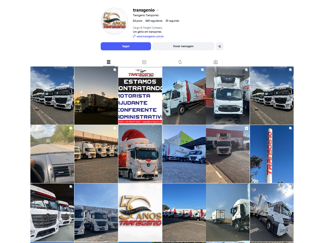 Instagram da Transgênio com fotos de frota e operação