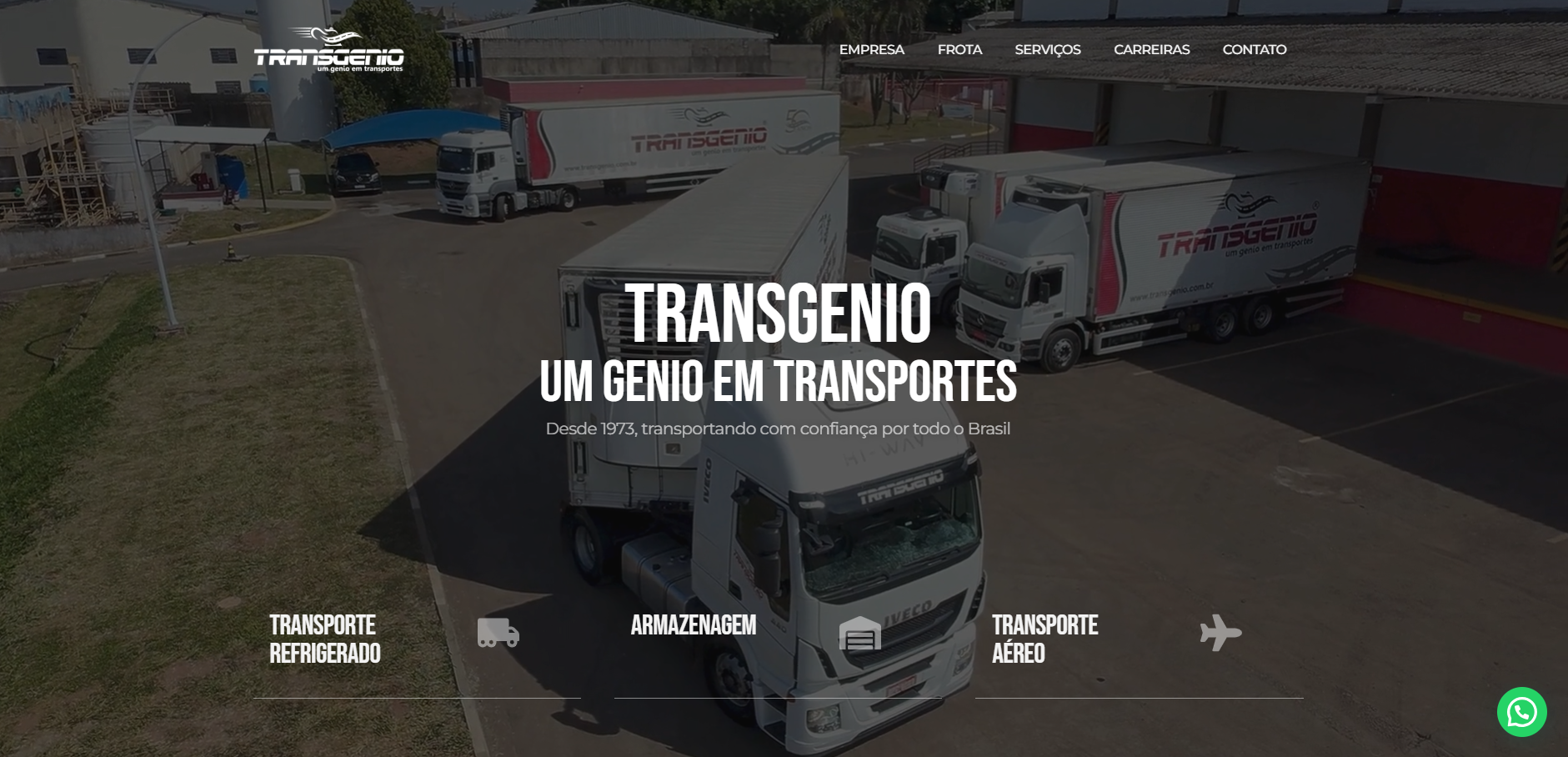 Site da Transgênio com frota, serviços e chamada principal